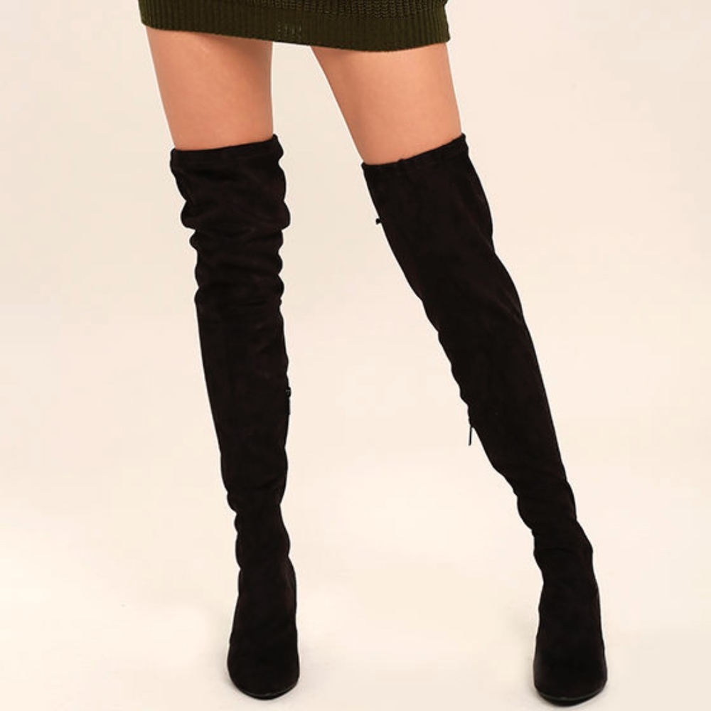 Black Suede Over the Knee High Boots
